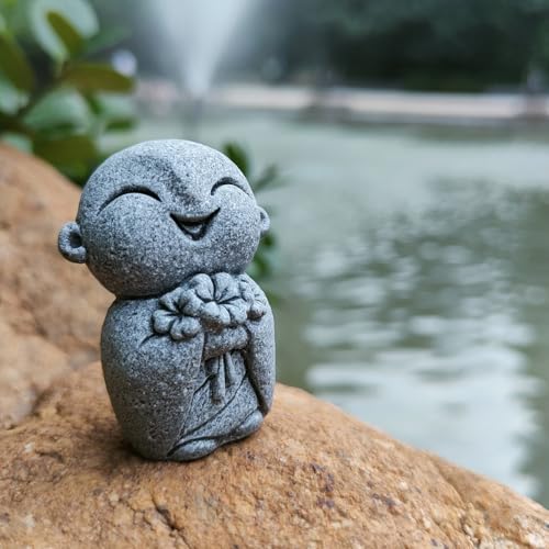 livelyfish Mini Monk Statue Japanese Buddha Figurine Praying Monk Statues Sandstone Happy/Smiling Ornament for Fish Tank Aquarium Home Decoration (B) - size: B
