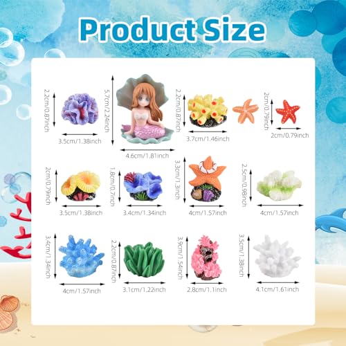 Micro Landscape Decor Coral 13PCS, Fake Coral Ornament Resin Mini Corals Starfish Shell Mermaid Miniature Corals Figurines for Aquarium Tank Decorations Miniature Moss Landscape DIY