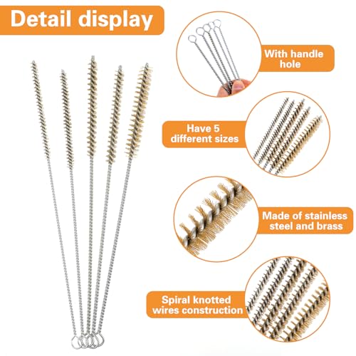 5 PCS Tube Cleaning Brush, 12" Brass Pipe Brushes for Cleaning, Wire Tube Brushes for Pipe Cleaner, Deep Bottles, Auto Parts, Engine Parts, 6mm/8mm/10mm/12mm/15mm