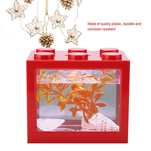 Desktop Mini Fish Box, Aquarium Fish Decorative Mini Aquarium USB LED Light Lamp Fish Desktop Lamp Fish for Box Office Tea Table Decor(Red)