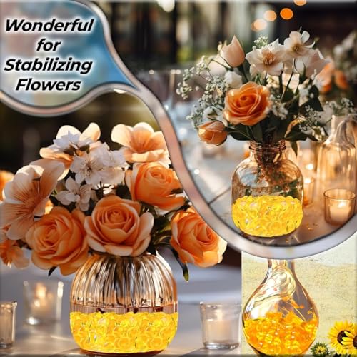 Flat Glass Marbles Yellow – 1 lb (100 pcs, 17–20 mm) Decorative Glass Pebbles, Smooth Polished Gems for Vase Filler, Aquarium Decor, Crafts, Wedding Table Scatter, Mosaic Stones - color: Yellow_Color