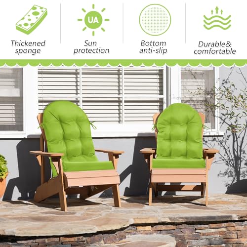 Geelin 2 Pcs Outdoor Patio Chair Cushion Thick High Back Adirondack Chair Cushion Tufted Weather & Fade Resistant Anti-Slip Outside Rocking Chairs Pads with Ties, 44 x 19 x 4 Inch (Fruit Green) - color: Fruit Green
