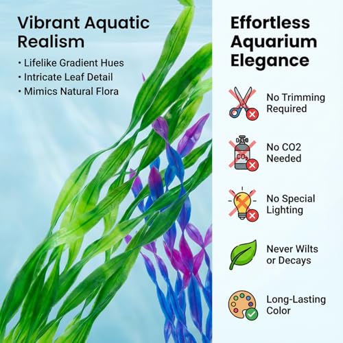 RAINFLOW Artificial Aquarium Plants Decorations - 10Pcs Green & Purple Tall Artificial Seaweed Fish Tank Decorations,Aquarium Decor Set,Plastic Plants Betta Fish Tank Accessories