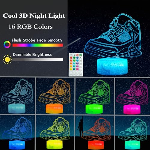 Sneaker Gifts, Sport Shoes, Sneaker Gifts, 3D Illusion Night Light Lamp, 16 Colors Changing, Timer, 4 Flash Modes and Dimmable, Kids Room Decoration, Xmas Gifts - color: Color 1