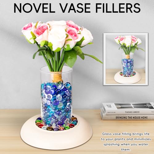 1 LB Blue Mix Color Glass Marbles, Mini Flat Glass Beads~150PCS for Vase Fillers, Floral Bottom Mancala Gems Pebbles Fish Tank Rocks for Table Aquarium,Home Decor Art Craft Supplies(0.5"~0.7") - color: Mixed Blue & Clear~1 Lb, size: 1 LB
