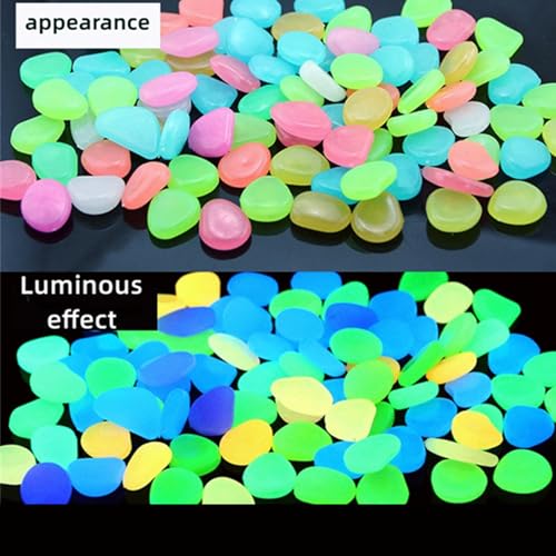 200PCS Glow Pebbles, Decorative Stones for Aquarium Garden and Planters, Luminous Pebbles for Fish Tank Landscaping Pathway Yard Decor, Mix