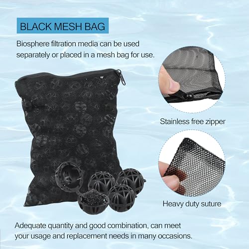 500 Pieces Bio Balls Filter Media Bulk 0.6 Inch Large Bio Balls for Pond & Aquarium Filters Pond Filter Media for Outdoor Ponds（Comes with 5 Black mesh Bags） - size: 0.6 Inch