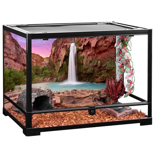 AWERT 48x24 inches Reptile Habitat Background Sunset Mountain Waterfall Terrarium Background Durable Polyester Background