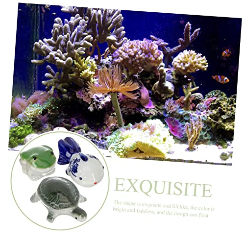 DOITOOL Home Floating Animal Decor 3pcs Ceramic Frog Turtle Fish Tank Aquarium Decor Decorative Ornaments