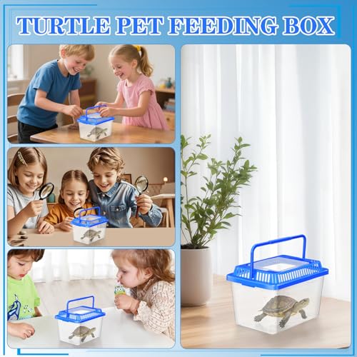 SEWACC Turtle Carrier Fish Tank with Lid Portable Turtle Aquarium Carrying Tank Clear Plastic Storage Box for Home Use