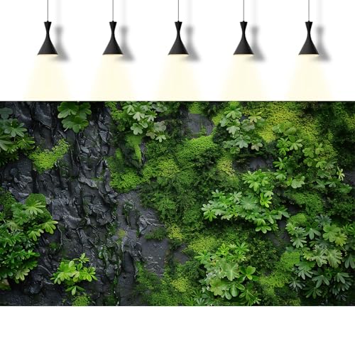 Rock Wall Texture Aquarium Background Green Moss Black Rock Wall Fish Tank Background Nature Green Moss Fern Reptile Tank Backgrounds Rocky Texture Reptile Tank Terrarium Backgrounds Decor 48x24in - color: Black_Green, size: 48(W)x24(H)inches/ 120(W)*60cm