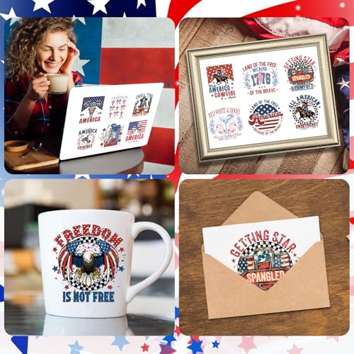 UV DTF Cup Wraps - 20 Sheets Independence Day UV DTF Wraps for 16 OZ Glass Cups, 4th of July American Flag Bow UV DTF Stickers, USA Patriotic Rub on Transfer Decals for Water Bottle Mug - style: Independence Day
