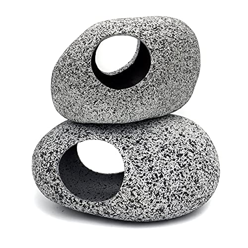 Aquarium Decorations Rock, Ceramic Shelters - Shrimp Habitat, Breeding Tube, Hiding cave, Stackable Fish Tank Decor Cave for Hiding, Betta Fish (J001+J002)