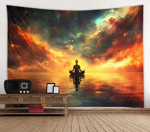 WODEJIA Meditation Yoga Tapestry, Galaxy Nebula Ocean Sunset Wall Hanging Tapestry, Spiritual Zen Large Wall Art for Bedroom Living Room Dorm Home Decor （79"x59"inches） - color: Meditation, size: 79"L x 59"W