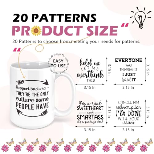 AFRITEE UV DTF Cup Wraps - 20 Sheets Black Funny Quotes Uvdtf Tumbler Wrap for 16 20 oz Glass Coffee Mug, Sarcasm Theme Waterproof Transfer Stickers DIY Water Bottle Journal Fun Decals Decoration - style: Sarcastic Quotes