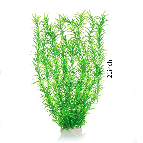 JIHAQUA Aquarium Decor Plastic Plants Extra Large 21 Inches Artificial Fish Tank Plants Tall Fish Tank Decorations (Green 2pcs) - color: Green 2pcs