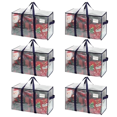 VENO 6 Pack Heavy Duty Moving Bags, Extra Large Storage Bags with Reinforced Handles & Strong Zippers, Foldable & Reusable Moving Box Alternative for Clothes & Dorm Storage - color: Clear, size: 6 Pack