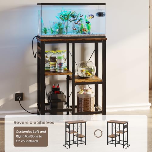 Bestier 10 Gallon Fish Tank Stand with Power Outlet, 20.3x10.6 Metal Aquarium Stand with Filter Storage, 6-Leg Reptile Tank Stand with 3-Tier Adjustable Storage Shelves, 264LBS Capacity，Rustic Brown - color: Rustic Brown, size: 5-10 Gallon
