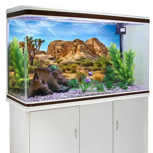36X14 Inches Bearded Dragon Tank Background Durable Polyester Terrarium Background, Joshua Tree National Park Desert Cactus Sandstone Backdrop for Reptile Habitat Tank - size: 36X14 Inches