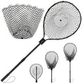 All Metal Telescoping Rubber Fishing Net with Handle Length: 59" Depth:19.7" Hoop: 26"x18" Large Silicone Fish Landing Net Pier/Kayak/Fishpond/Saltwater/Salmon Extendable Fishing Gear - color: Black with a Extra Replacement Net