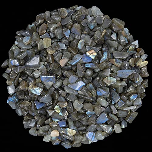 Crocon 1 LB Crushed Labradorite Chips Bulk Stones 2000+ Carats Natural Quartz Pieces Irregular Shape Gemstones for House Warming Gifts New Home and Chakra Healing Crystals Home Décor Gifts for Women - color: Labradorite Chips, size: 1 Pound