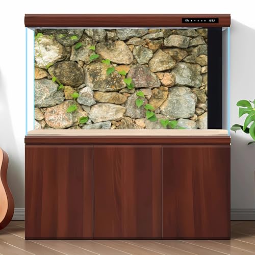 Rock Wall Aquarium Background Nature Stone Green Plants Fish Tank Background Natural Rocky Terrarium Backgrounds Rock Wall Texture Stone Rocky Reptile Tank Enclosure Backgrounds 24x16in - color: Khaki, size: 24(W)x16(H)inches/ 60(W)*40cm(H)