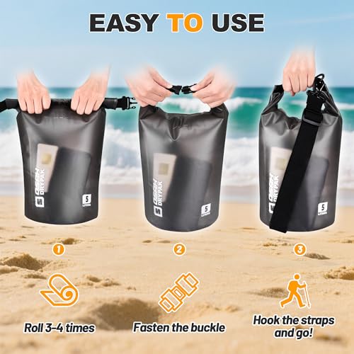Waterproof Dry Bag, 5L/10L/20L/30L/40L Roll Top Lightweight Storage Backpack with Phone Case for Women & Men, Floating Waterproof Sack for Travel, Swimming, Kayaking, Paddle Board, Camping & Beach - color: BLACK CLEAR, size: 10L