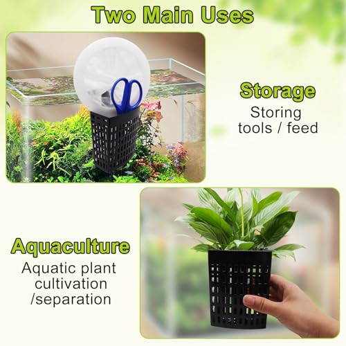 4 Pack Aquarium Plant Holder, Fish Tank Plant Basket with Extendable Hook and Suction Cup, Adjustable Planter for Aquaponic Cultivation and Aquascape Decor (Black)