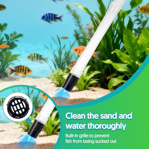 Fish Tank Cleaner Gravel Vacuum for Aquarium Water Changer Aquarium Siphon with Double Sided Sponge Brush Algae Scraper Fish Tank Cleaning Kit for Cleaning Gravel & Sand (Black) - color: Black