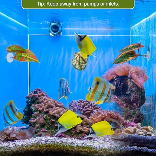 4pcs Betta Leaf Hammocks Bed, Adjustable Plastic Plant Pad Betta Fish Tank Decor with Suction Cup & Bracket for Four-Eyed Silk Fish Guppy to Rest (Green, Brown)