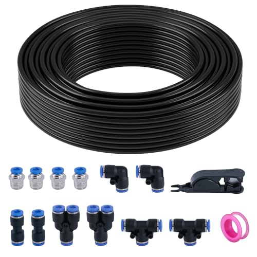 1/4" Air Line Tubing Kit,1/4" OD DOT Air Line 50 FT(15 m) SAE j844 PA Nylon Air Hose Tube and Push to Connect Fitting for Air Brake System Or Fluid Transfer,15 Pcs Compressed Accessories Kit