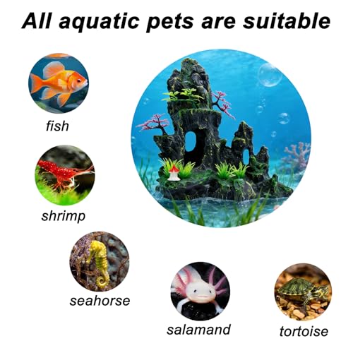 Large Aquarium Decoration, Artificial Mountain View Fish Tank Decoration, Very Suitable for Aquatic Pets Such as Fighting Fish and Ornamental Fish to Hide and Explore -10.5 inches high