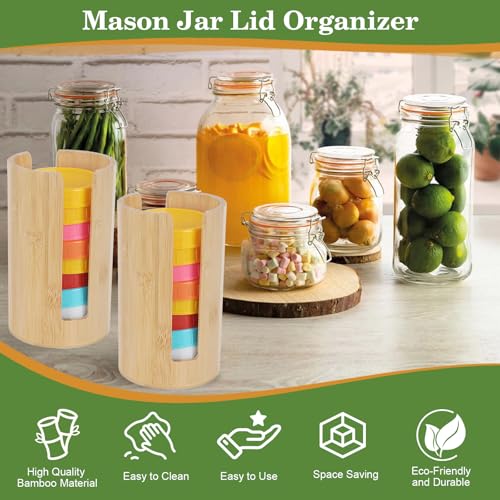 2 PCS Mason Jar Lid Organizer Vertical Mason Jar Lid Storage Bamboo Tumbler Lid Holder Cup Lid Organizer Suitable for Mason Lids/Canning Lids/Bamboo Lids Mason Jar Accessories (2 Wide) - size: 2 Wide