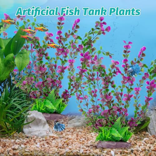 Hamiledyi Aquarium Plastic Plants Aquarium Decor Artificial Fish Tank Plants,Tall Fish Tank Decorations, Extra Large Aquarium Plant 20.4-inch Tall,2PCS - color: B*2 Pcs, size: 20.4 in