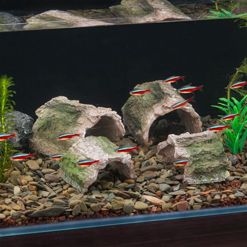 IBWell 2 Pack Aquarium Hideout Reptile Cave Betta Log Resin Hollow Tree Trunk Ornament Terrarium Tank Decoration for Fish Turtle Small Reptile - Long - size: 2.35"*3.78"*2.56"