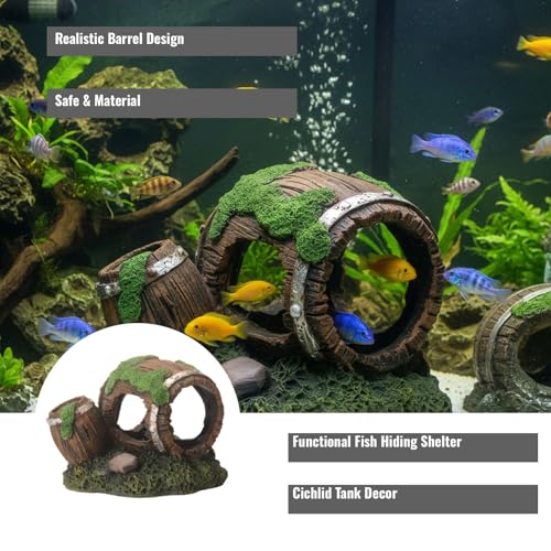 Aquarium Decor Resin Wine Barrel Cave for Fish and Shrimp - Realistic Simulation Barrel Tank Hiding Place for Cichlids, Shrimp, Small Fish - color: Style C, size: 10.5x11x10 cm