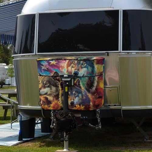 American Flag Wolf Double 20lb RV Propane Tank Cover Reliable Weather Resistant Gas Cylinder Cover Travel Trailer Polyester Waterproof Cover - color: American Flag Wolf-1, size: S(20LB)