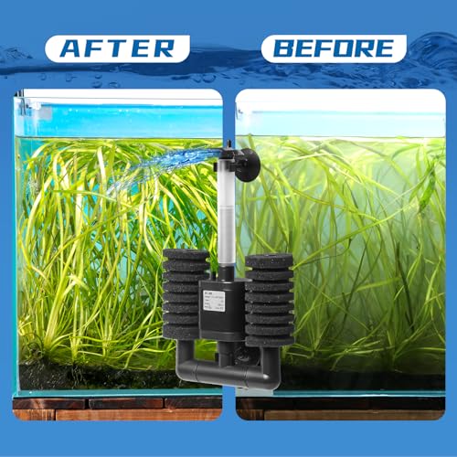 TARARIUM Aquarium Sponge Filter 5-20 Gallon Fish Tank Filter, Electric Power Double Sponge Filter, Quiet Small Low Flow Foam Filter for Fish Tank Betta Shrimp, Intake Dual Sponge Filter Kit w/Pump - size: JF-80