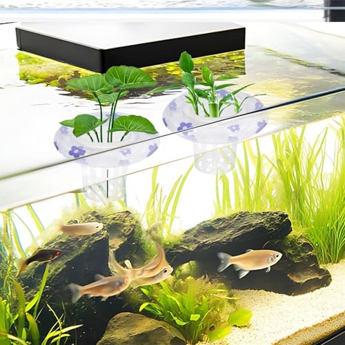 4 PCS Floating Aquarium Plant Holder, Plastic Fish Tank Basket with Floating Rings, Aquatic Pot for Fish Tank Aquaponic Plant Cultivation and Aquascape Decorations