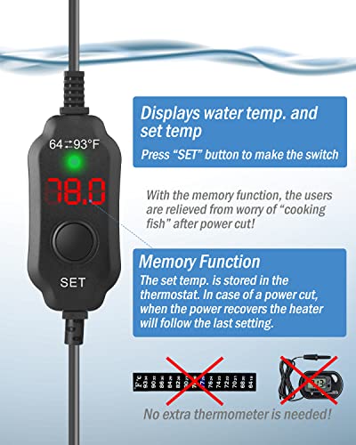 AquaMiracle Aquarium Heater 150W Fish Tank Heater for 15-30 Gal Tanks, LED Digital Display Thermostat Turtle Heater with Out-of-Water Auto Shut-Off, Overheat Protection & Memory Function - size: For 15-30 Gal Tank