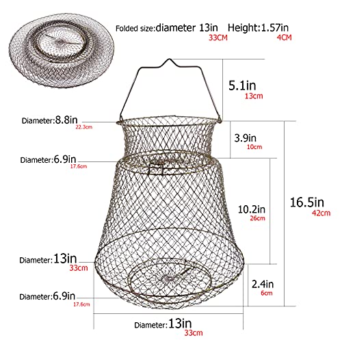 Metal Rustproof Collapsible Fish Basket - Robust and Easy to Use Net Cage for Live Fish