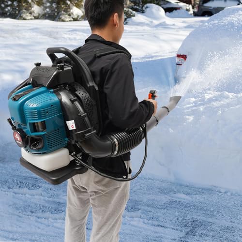 Backpack Leaf Blower 75.6CC 4 Stroke Backpack Gas Powered Leaf Blower with 1.9L Fuel Tank, Grass Lawn Blower Air Cooling Gasoline Blower for Sand, Gravel, Snow, Yard, Leafs