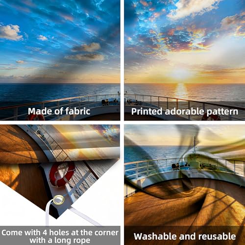 7x5ft Cruise Ship Backdrop Cruise Deck Ocean Sunset Scenery Photography Background Nautical Theme Cruise Party Decorations Banner Portrait Photo Booth Studio Props - size: 7x5ft