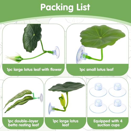 4 Pack Betta Fish Hammock Plant Leaf Pad, Improves Betta Health by Simulating The Natural Habitat, Fish Spawning Grounds Breeding Resting Bed, Fishes Tank Accessories Aquarium Décor