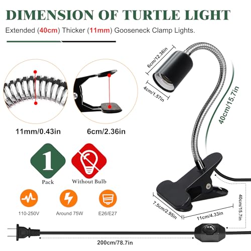 Tortoise Heat Lamp,E27 UVA/UVB Reptile Heat Lamp,360°Flexible Rotating Chick Heat Lamp with Ceramic Bulb Holder,Dimmable Plant Growth Lamp, Metal Clip, 2.4M Cable, for Aquarium Turtle Snakes,No Bulb - color: Heat Lamp-black-1pc