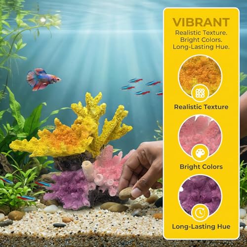 Aquarium Decor Fish Tank Decorations Resin Coral Ornament, Small Aquarium Accessories Hideout for Betta Shrimp Goldfish, Artificial Reef Fish Tank Accessories Decorations - color: Coral