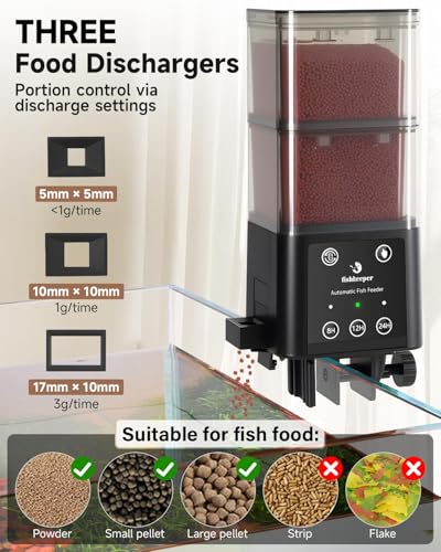 fishkeeper Automatic Fish Feeder for Aquarium - 520ML Large Capacity Adjustable Fish Feeder Automatic Dispenser with Timer for Vacation, Weekend or Daily Use, Three Fixed Methods - size: 520ML