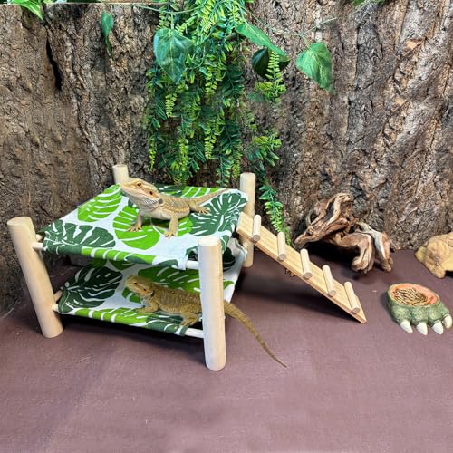 Tfwadmx Bearded Dragon Bed Double-Layer Wood Reptile Lizard Lounger Sleeping Hammock Tank Habitat Accessories for Leopard Gecko Snake Lizard or Other Small Animal - style: Style D