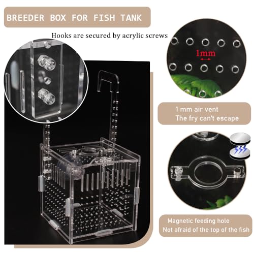 Acrylic Fish Breeding Box with Suction Cups,4x4x4 Inch Breeder Box for Fish Tank,Aquarium Hatchery Incubator for Baby Fishes Shrimp Clownfish,Guppy