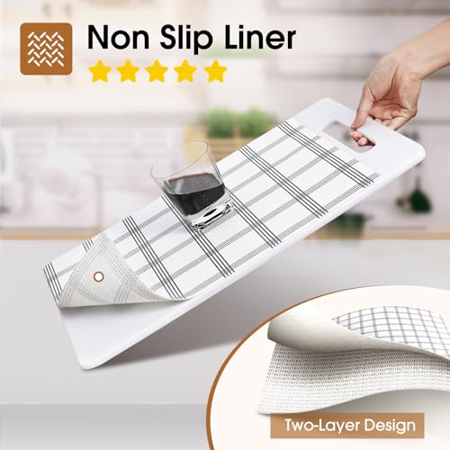 Beautysaid Shelf and Drawer Liner for Kitchen Cabinet, Non Adhesive Non Slip Shelf Paper Waterproof Washable Thickened for Dresser Pantry Shelve Bathroom Protector Liner(Plaid,12 in x 20FT) - color: White and Grey, size: 12"W x 236"L